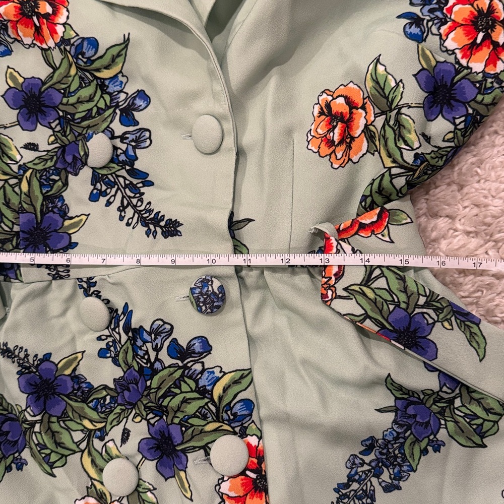 Modcloth Profound Pizzazz Mint Floral Trench Coat Size L - Picture 10 of 11